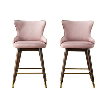 Roundhill Furniture Leland Fabric Upholstered Counter Height Wingback Stools, Set of 2, Blue