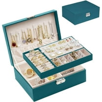 Travel Jewelry Organizer Box | Travel Jewelry Case Large Jewelry Boxes for Women | Jewelry Travel Organizer, PU Leather Jewelry Travel Case for Women | Earring Organizer with Lock - Green