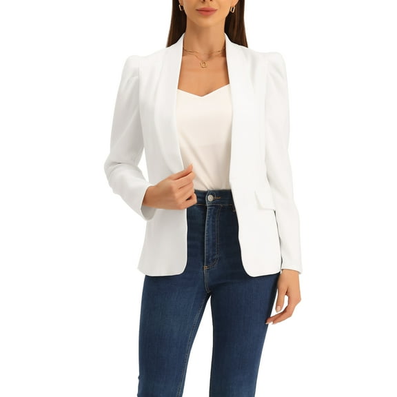 INSPIRE CHIC Work Office Blazers for Women's Casual Puff Sleeve Suit Blazer Jackets XS White