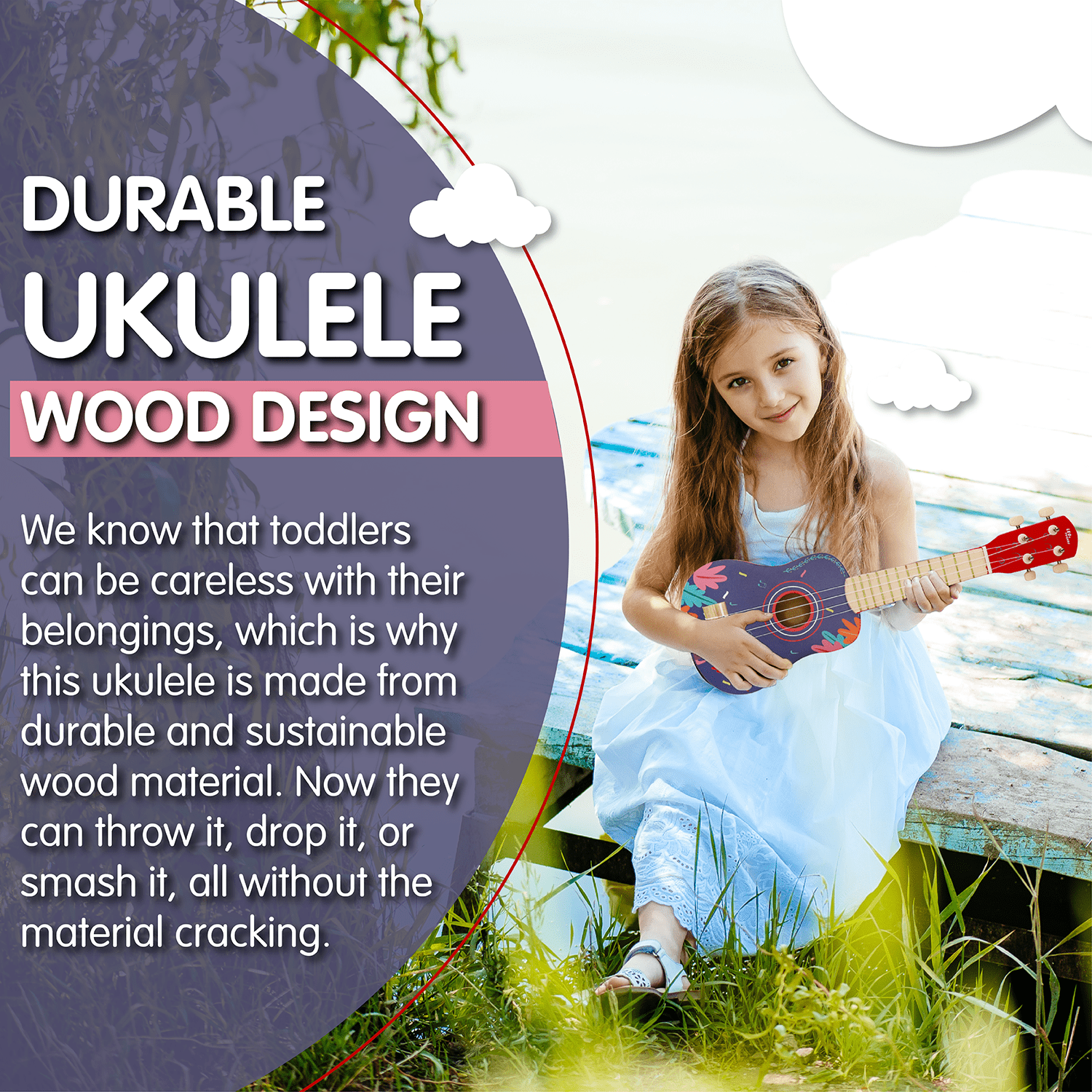 Leo & Friends Wooden Ukulele for Toddlers | Made with Non-Toxic Wood