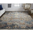 thumbnail image 2 of HomeRoots 567353 2 x 3 ft. Wool Ikat Hand Knotted Rectangle Area Rug with Fringe, Ivory, Blue & Brown, 2 of 7