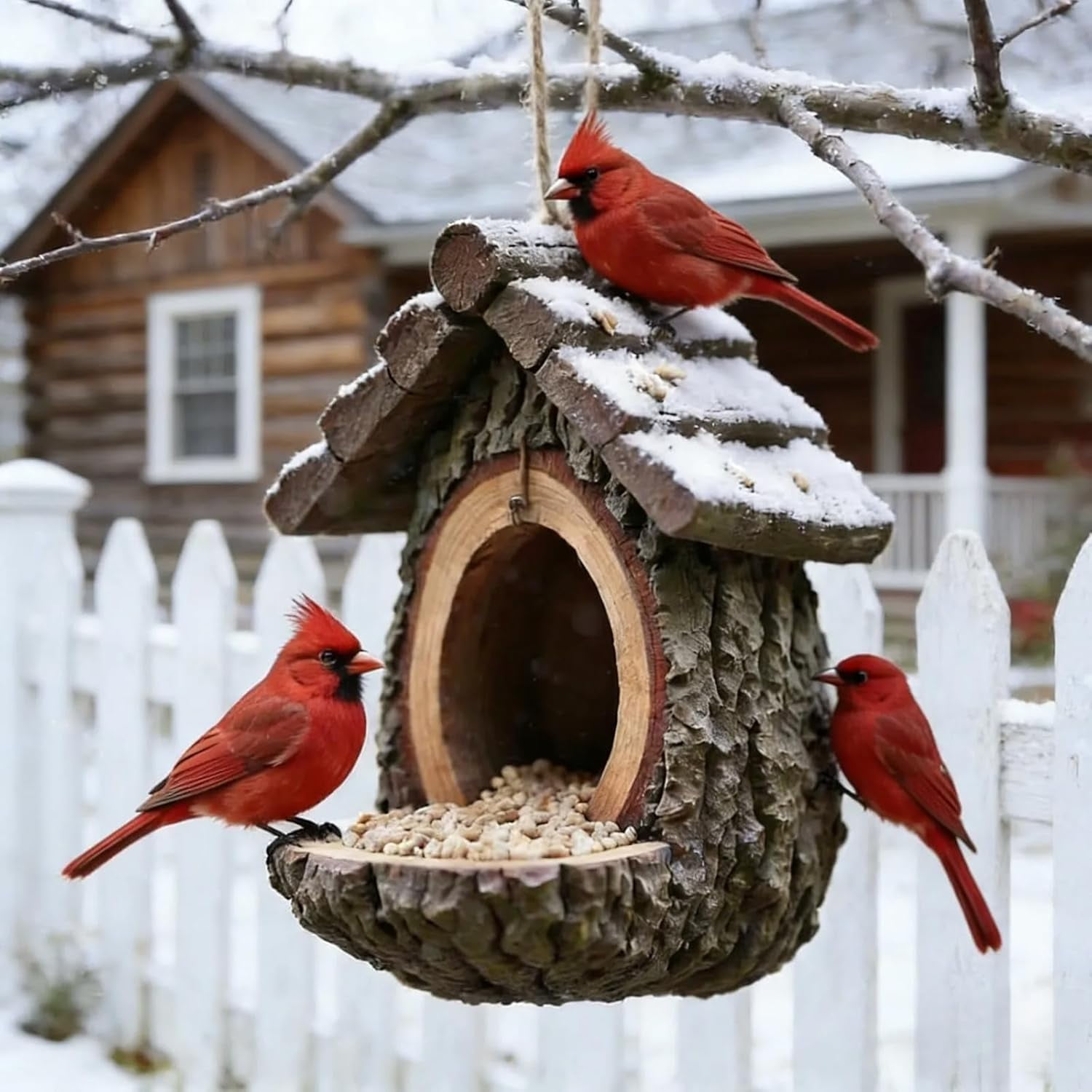 Vintage Treehouse Shape Bird Feeder, Bird Feeders for Outdoors, Waterproof Resin Tree-Mounted Sculpture, HummingbirdViewing Feeding (1PC