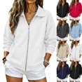 thumbnail image 2 of Full Zip Up Sweatshirt Women No Hood - Oversized Loose Casual Long Sleeve Collared Jacket 2026 Fall Winter Clothes White,M, 2 of 6