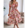 thumbnail image 4 of Women's Ruffle Off Shoulder Floral Midi Smocked Flowy Long Dresses Dress for Summer Spring Beach Pink S, 4 of 10