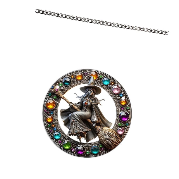 Ornamento de placa colgante en 2D con escobas con la cadena de metal de 60 cm decoración colorida decorativa para las puertas de las