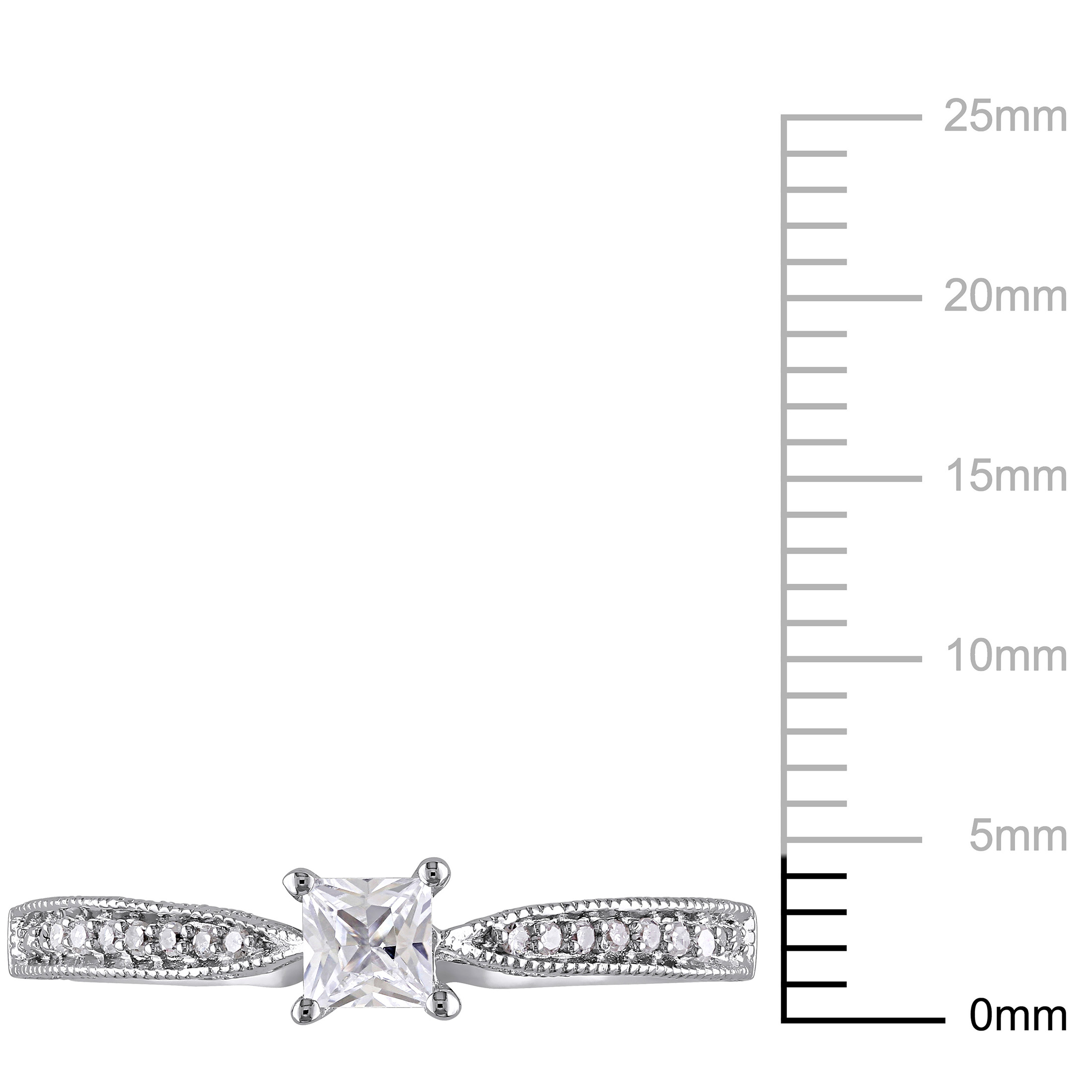 Everly Women's Engagement Anniversary Bridal 1/3 CT T.G.W. Square-Cut Created White Sapphire Round-Cut Diamond Accent (G-H, I2-I3) Sterling Silver Sky Tip Shank Ring with 4 Prong/Claw/Pave Setting - image 3 of 7