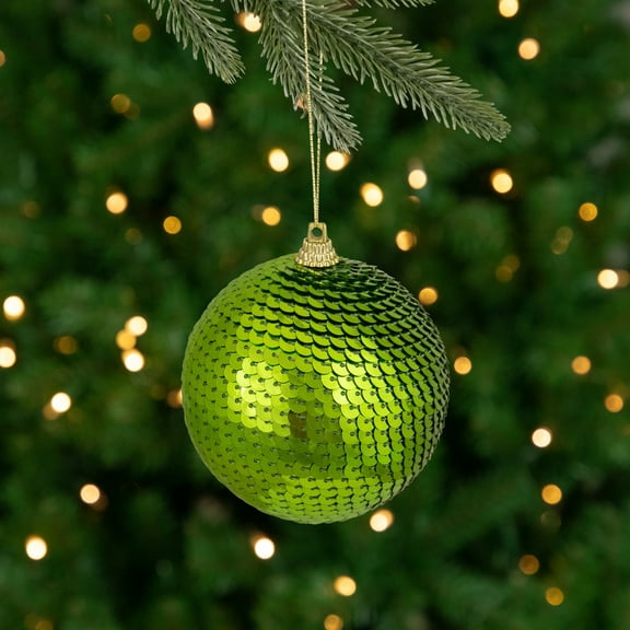 Northlight 3" Kiwi Green Sequin Shatterproof Ball Christmas Ornament
