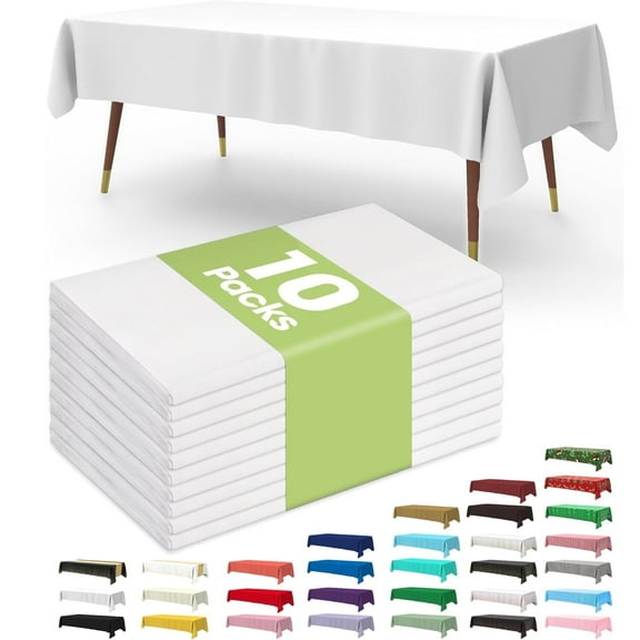 10  Pack Plastic Table Cloth Disposable 54”x 108” Heavy Duty White Table Cover Waterproof, Decorative Tablecloths for Parties, Events, Weddings