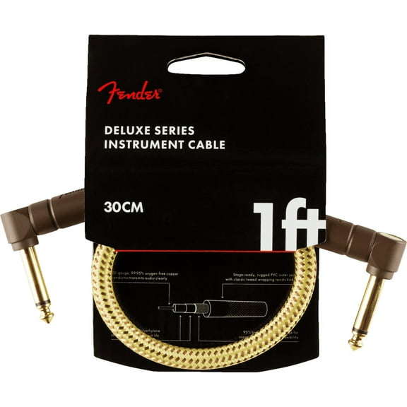 Fender® 1' Deluxe Series Tweed Instrument Cable Angle/Angle #0990820097 - 1 foot