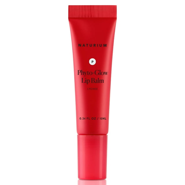 Bálsamo labial Naturium Phyto-Glow, hidratante y con acabado brillante, 0.34 oz, color lichi