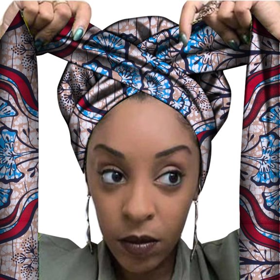 BAZINRICHE African Print Satin Bonnet with Long Ribbon Wrap Double Layer Ankara Pattern Hat