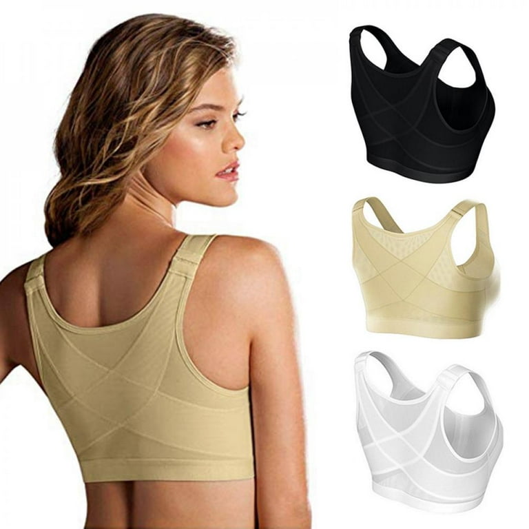 Women's Easy Front Close Wirefree Sports Bra,7 Front Hooks with Shoulder  Adjustable Hooks Shockproof High Impact Racerback Active Padded Workout Bras,Yoga  Gym Running Breathable Push Bra,30-42 Nude 