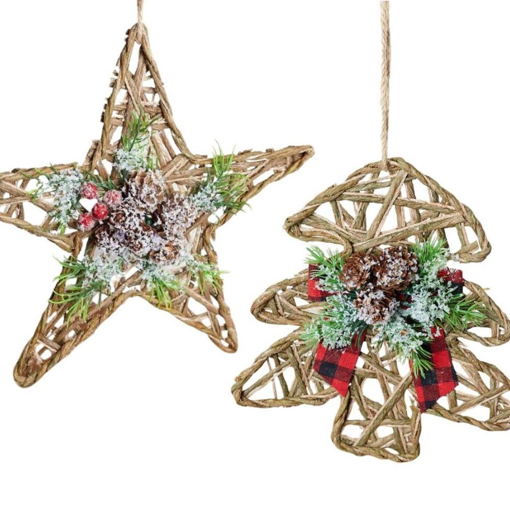 4pc Woven Jute Tree and Star Shaped Ornament Set - for Christmas Decor - Factory Direct Craft