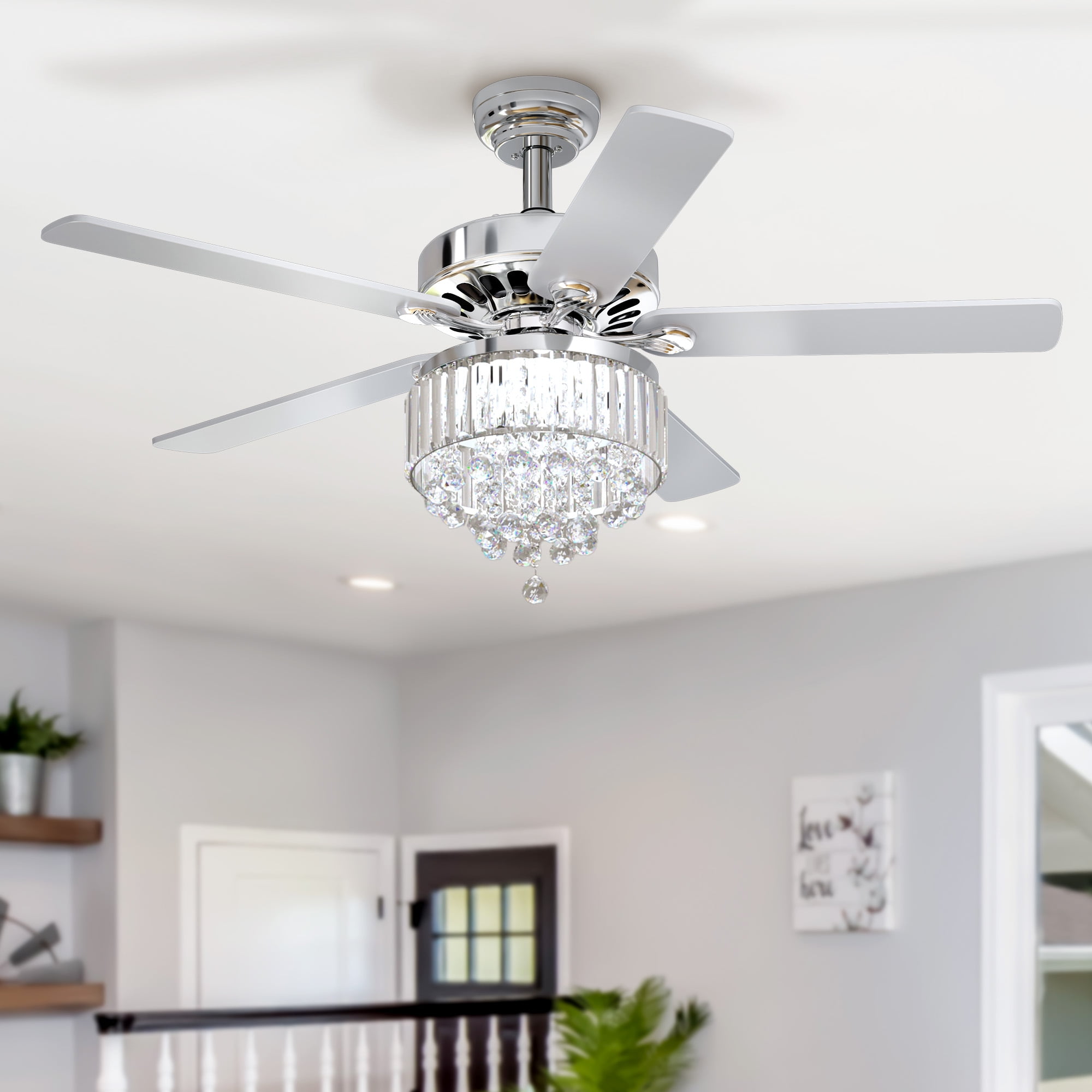 Dextrus 52in Ceiling Fan with Light and Remote, 5 Blades,3 Speed Low  Profile Farmhouse Flush Mount Ceiling Fan with Clear Seeded Glass Light Kit  - Oak