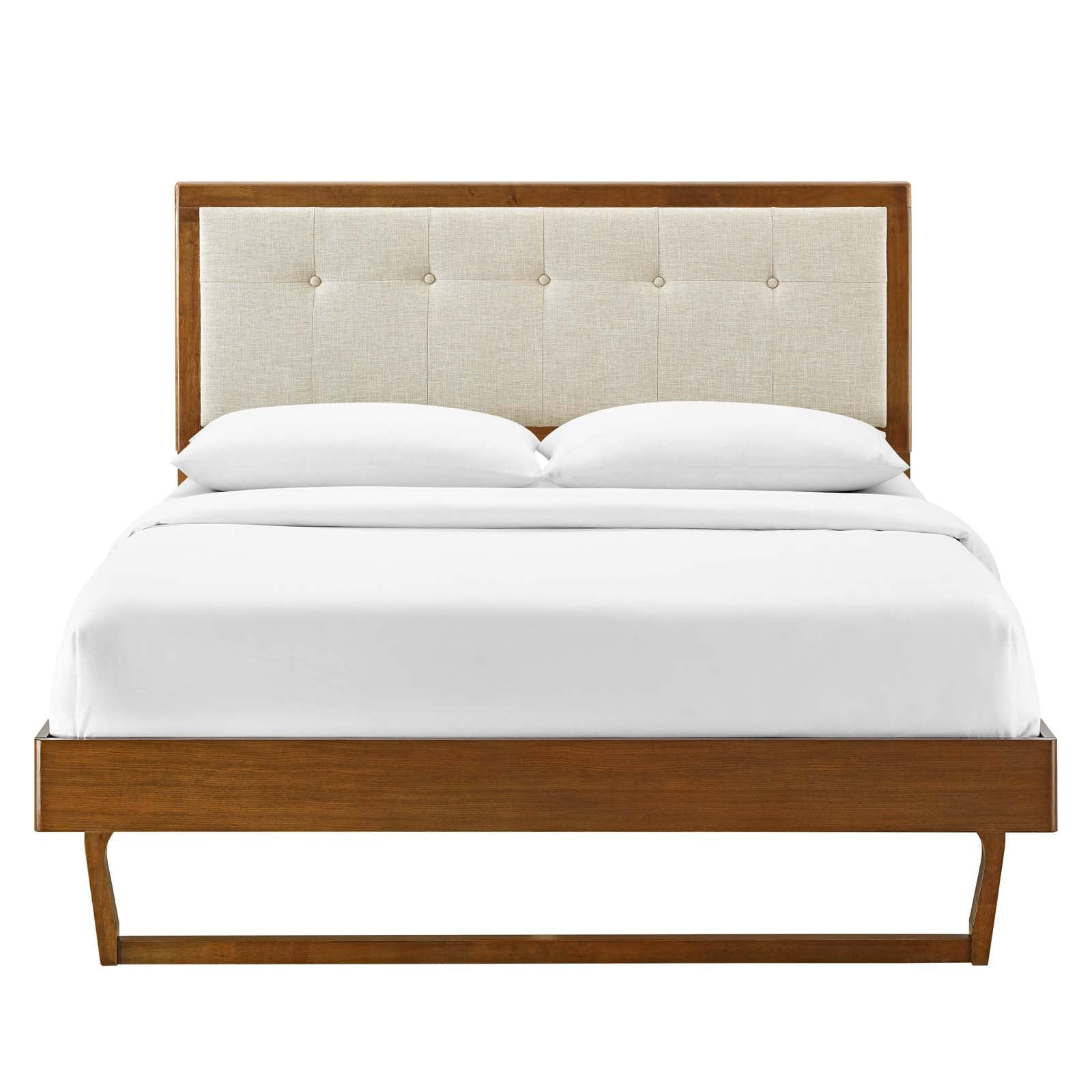 Platform Bed Frame, King Size, Wood, Brown Walnut Beige, Modern Contemporary Urban Design, Bedroom Master Guest Suite