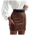 thumbnail image 2 of Idoravan Women's Basic Versatile Skirt Clearance Fashion Womens Sexy Leather Skirt Solid Beading Skirt Split Skirt Mini Skirt, 2 of 4