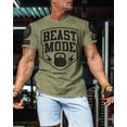 thumbnail image 3 of Gymish Beast Mode Workout Shirt for Men – Motivational Gym T-Shirt, Athletic Fitness Wear for Lifters, Military Green with Sleeve Logo, Small, 3 of 6