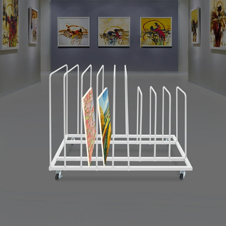 Art Drying Rack with Wheels, 33.46x17.32x27.17in White Iron, 9