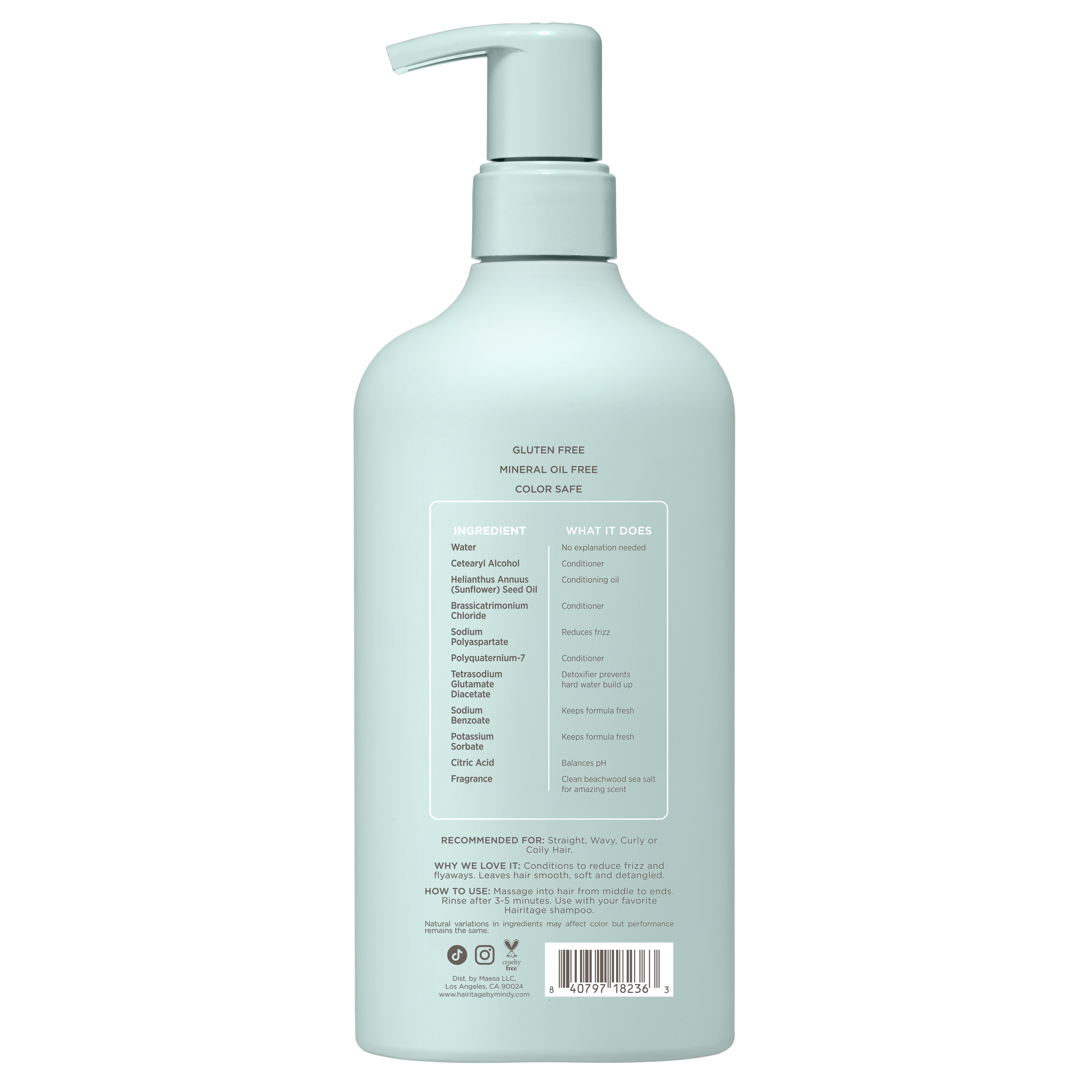 HAIRITAGE Beachwood Sea Salt Anti-Frizz Conditioner, 15 fl oz