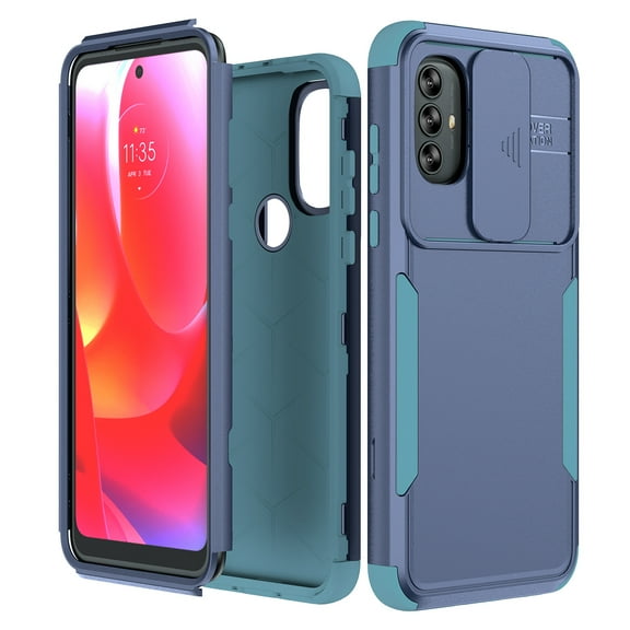 SaniMore for Motorola Moto G Power (6.5" 2022) Case, [Sliding Camera Window] Wireless Charging Shockproof Drop Resistant Hybird PC TPU Anti-slip Heavy Duty Protective Shell, Lightblue Blue