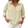 thumbnail image 5 of ManxiVoo V Neck Button Down Blouse for Women 3/4 Sleeve Cotton Linen Shirt Breezy Summer Tops Relaxed Fit Casual Office Wear L Size Beige, 5 of 9