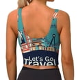 thumbnail image 4 of Goofa Let's go Travel Printed Sports Bras for Women, High Impact Running Bra Workout Crop Tank Tops Longline Sports Bra Push up-Large, 4 of 9