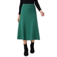 thumbnail image 1 of Falda midi de punto acampanada de mujer INSPIRE CHIC, con cintura alta elástica y tejido elástico, color verde oscuro, talla M, 1 of 6