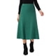 thumbnail image 1 of Falda midi de punto acampanada de mujer INSPIRE CHIC, con cintura alta elástica y tejido elástico, color verde oscuro, talla S, 1 of 6