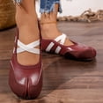 thumbnail image 6 of gzxflxpge Women Retro Spliced Ballet Flat Shoes, Split Toe Design with Crisscross Elastic Strap, Soft Lightweight Slip‑On Casual Walking Footwear Purple 9（CN-42）, 6 of 8
