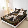 thumbnail image 3 of Feelyou Spooky Halloween Ghost Bed Sheets, Boho Wildflower Carousel Full Size Sheets, Dark Brown, 4-Piece, 1 Flat Sheet, 1 Fitted Sheet and 2 Pillowcases, 3 of 5