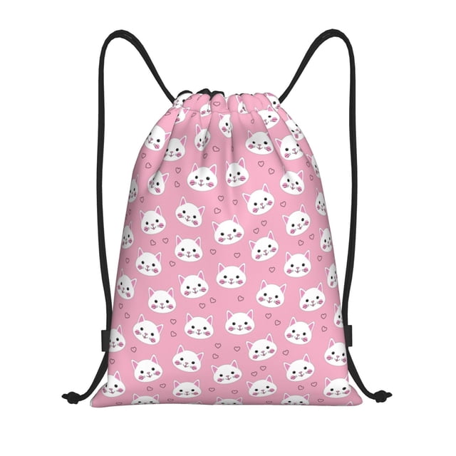 Saiise Cute Cat Pattern Sports Drawstring Backpack - String Swim Gym Bag with Wet Proof Pocket for Women&Men-Small