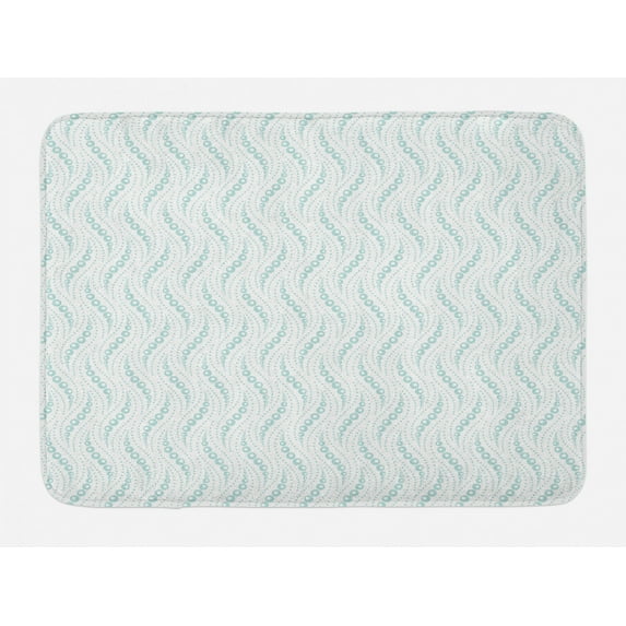 Abstract Bath Mat, Geometric Vertical Lines Points Ornaments Pattern on Plain Backdrop, Plush Bathroom Decor Mat with Non Slip Backing, 29.5" X 17.5", Pale Seafoam and White, by Ambesonne