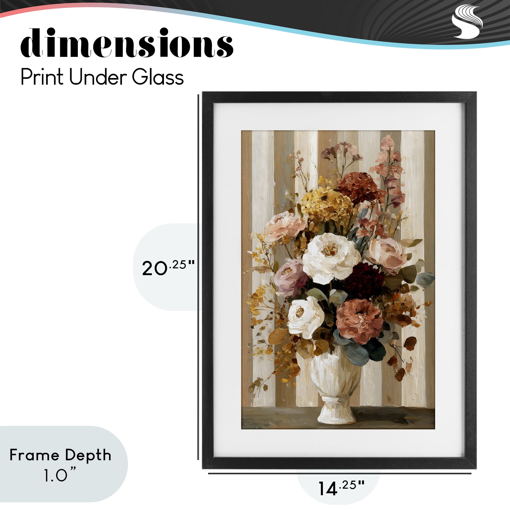 Stupell Industries Vintage Arrangement in Vase Black Framed Print Under Glass, design by Petal Prints Design