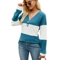 thumbnail image 4 of Deago Women's Color Block Long Sleeve Fall Sweaters Casual Fashion Ribbed Knit V Neck Button Pullover Shirts Tops (Blue, S), 4 of 8