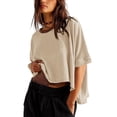 thumbnail image 4 of Oversized T-Shirts Womens Cropped Casual Short Sleeve Loose Fit Tee Tops, 4 of 6