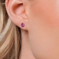 thumbnail image 3 of Gem Stone King 14K Yellow Gold Pink Created Sapphire Stud Earrings | 1.80 Cttw | Oval 7X5MM | Gold Earrings for Women Men, 3 of 6