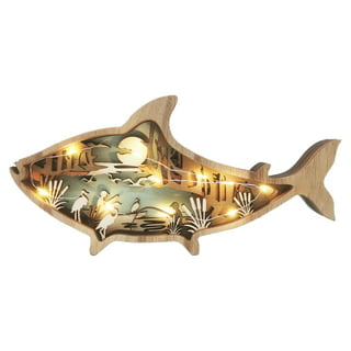 Wooden Fish Decor Hanging, Wood Fish Decorations for Wall, Rustic Nautical Fish Decor for Beach Theme, Home Decoration Fish Sculpture Home Decor for