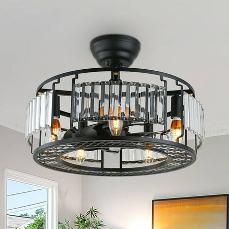 

Oaks Aura 8-Bladd Industrial Caged Ceiling with Remote Control Flush Mount Ceiling Fan for Living Room Dining Room