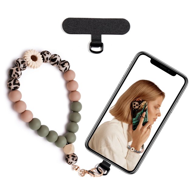 Correa de muñeca para teléfono Lostars con cuentas de silicona, diseño de margarita y leopardo