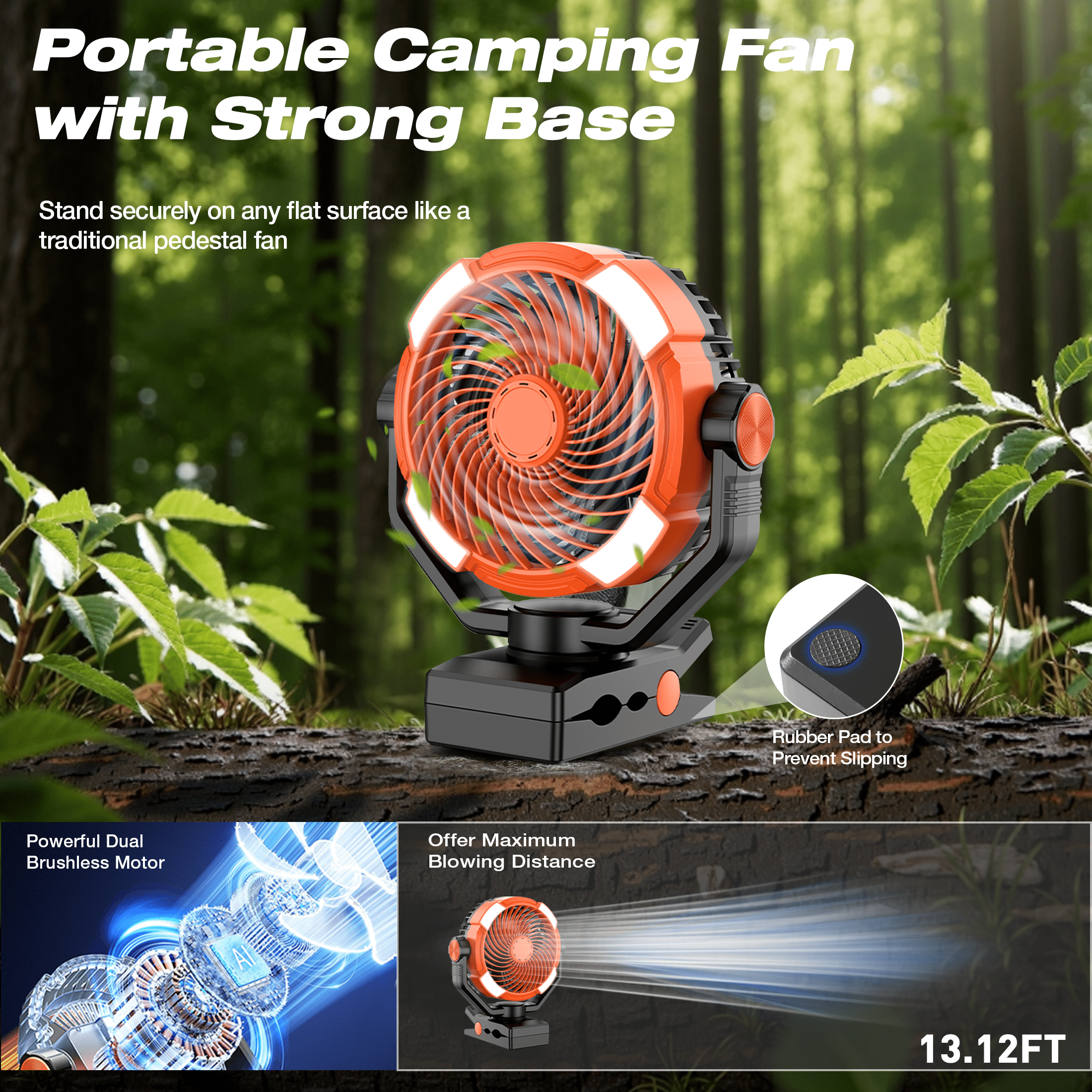 Camping Fan Rechargeable, 20000mAh Large Battery Powered Clip Fan, 4 Speed Portable with Remote, Battery Operated Fan with LED Light and Hanging Hook, Cordless -Green