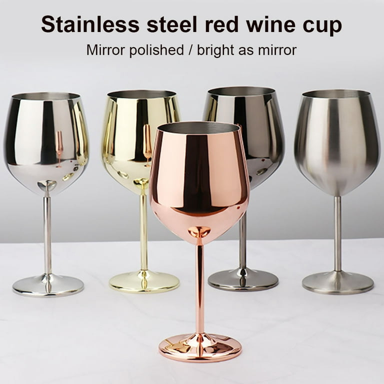 Booyoo Stainless Steel Wine Glass 500ml Single-layer Unbreakable Stemmed  Cocktail Goblet, Sanding Light 