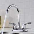 thumbnail image 1 of Grifo de baño cromado de dos manijas de arco bajo con conjunto de drenaje, grifo doble de cobre para lavabo frío y caliente, grifo giratorio 360, lavabo para inodoro, 1 of 4
