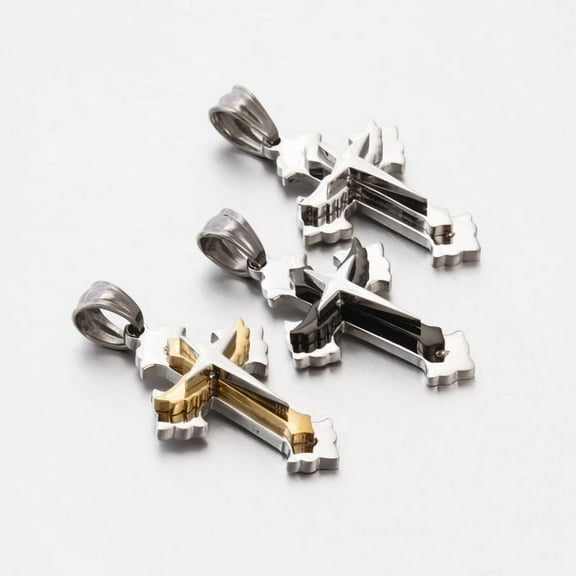 New Gift Unisex 201 Stainless Steel Cross Pendants Mixed Color 28x18x6mm Hole: 5x6mm