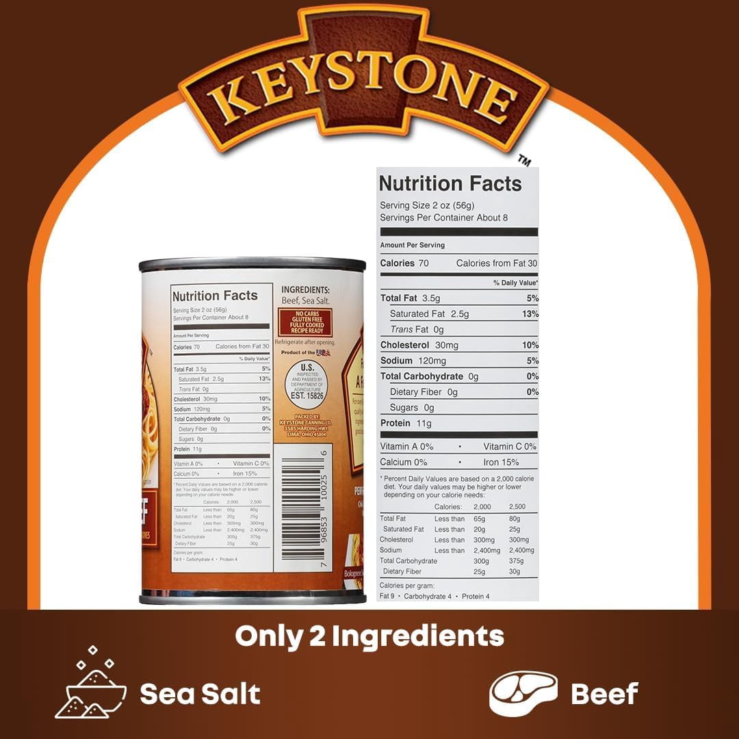 Keystone Fully Cooked Ground Beef, 14 oz, 12 Pack - Ready for Camping, Hiking, Backpacking