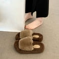thumbnail image 4 of SYMSHOES Womens Khaki Fuzzy Slide Slippers - Open-Toe Warm Breathable Nylon Spandex Blend Cozy Indoor Outdoor House Shoes for Females,Size 36, 4 of 9
