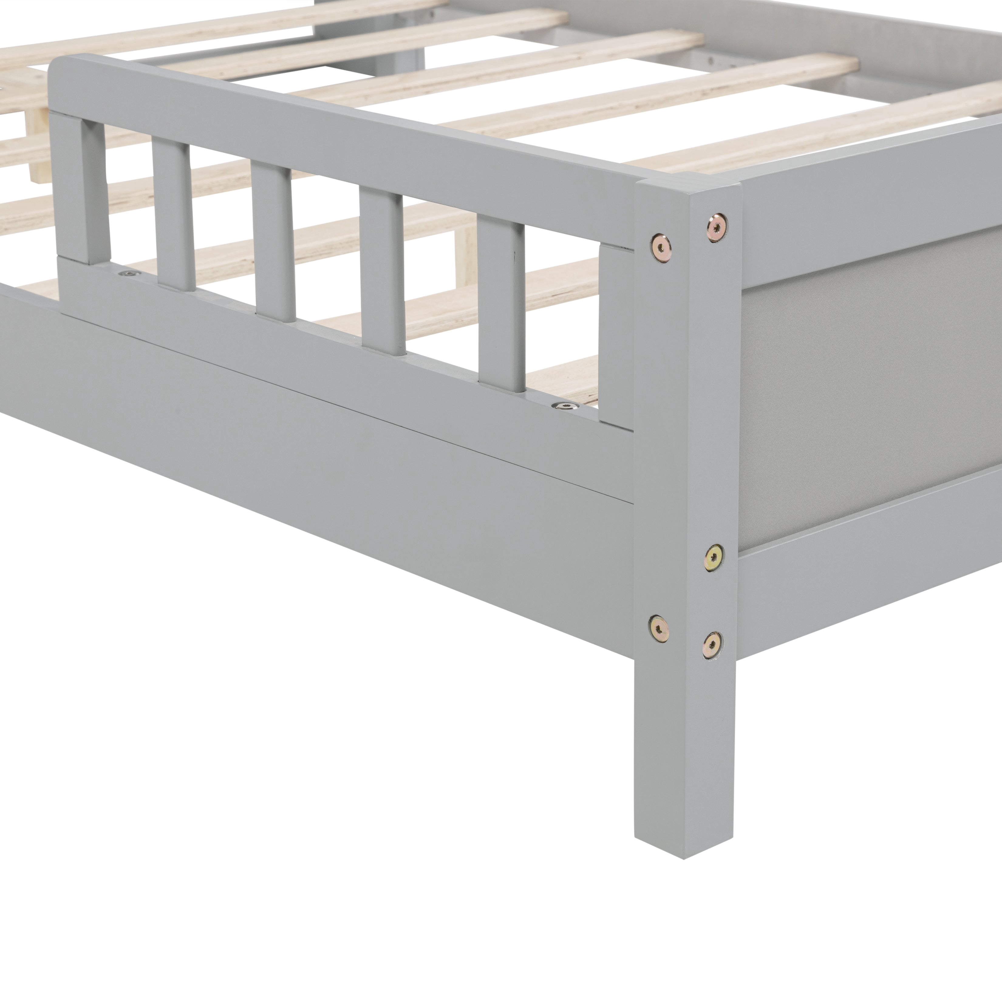Sailvan Full Pine Wood Bed with Bookcase Headboard, LED Motion Sensor Light & Bed Guardrails