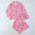 thumbnail image 5 of Womens Pajama Set Button Heart Print Long Sleeve Top And Pant Pj Set Soft Sleepwear 2 Piece Outfits Loungewear Sets Pink L, 5 of 8
