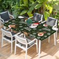 thumbnail image 2 of Christmas Santa Claus Table Cloths for 6 Foot Rectangle Tables, Cartoon Xmas Elk Snowflakes Black Patio Waterproof Elastic Fitted Tablecloths, Washable Rectangular Table Cover for Camping, 2 of 8