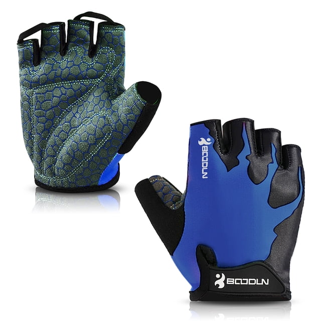 BOODUN Gants de Musculation Respirants en Silicone Demi-Doigt, Durables et Absorbant les Chocs, Bleu TG, Modèle 2181082, Idéal pour les Amateurs de Cyclisme et de Fitness