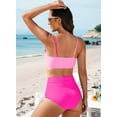 thumbnail image 3 of SHEWIN 2 Piece Swimsuit for Women High Waisted Color Block Bikini Set Spaghetti Straps Bathing Suits Summer Beach Outfits, 3 of 7